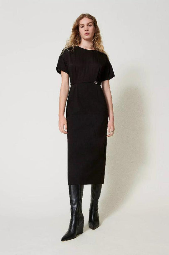 Midikleid aus Milano-Strick und Crêpe de Chine