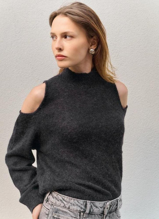 Leichter Alpaka Pullover in schwarz