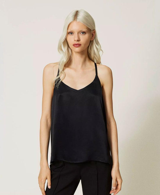 Schwarzes Top mit schmalen Trägern von TWINSET