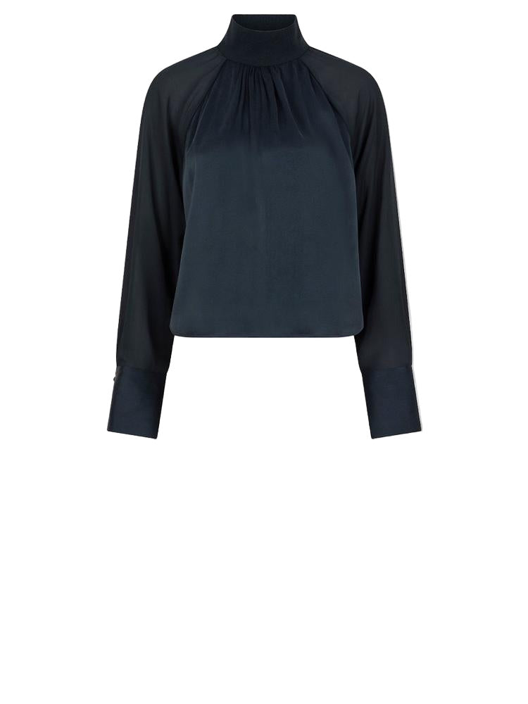 Dante6-Pristine Satinbluse mit Stehkragen
