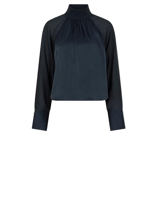 Dante6-Pristine Satinbluse mit Stehkragen