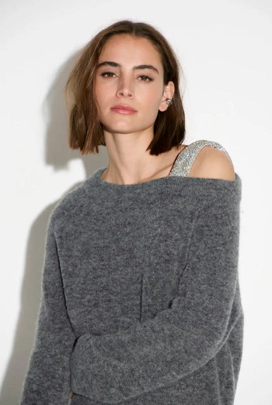 Dante6-Yonka Schulterfreier Pullover mit Strassdetails Dante6