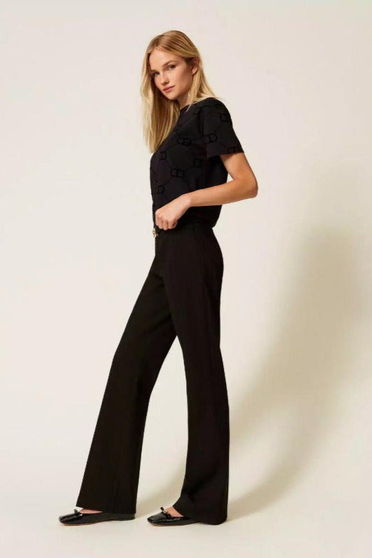 Stilvolle gerade geschnittene Hose aus Milano-Strick