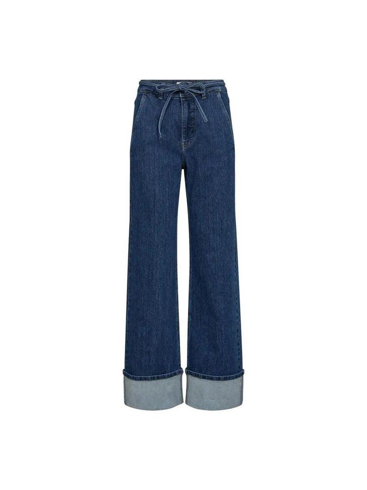 CoCouture Hubby Ankle Jeans in Dunkelblau mit weitem Bein, Kordelzug und umgeschlagenem Saum.