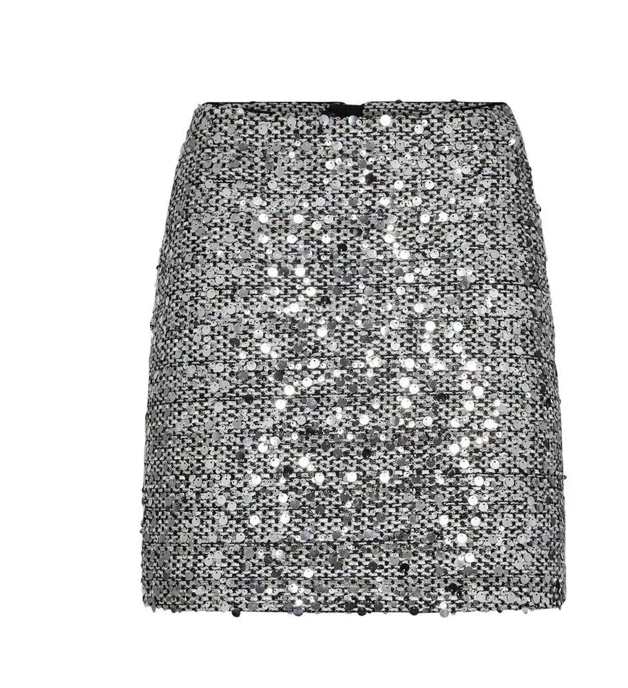 Kurzer Paillettenrock in silber-Co'couture-HEIDA Fashion
