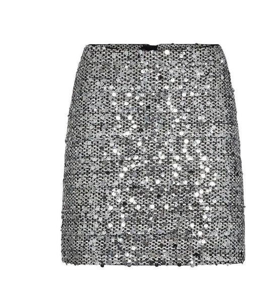 Kurzer Paillettenrock in silber-Co'couture-HEIDA Fashion