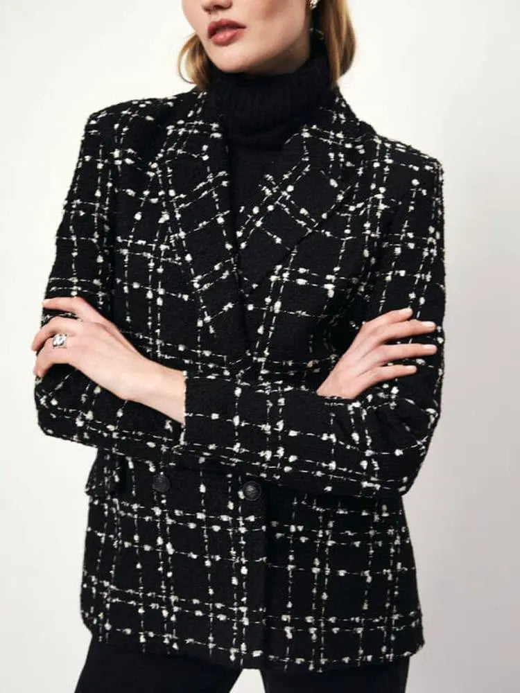 Zweireihiger Bouclé Blazer in Schwarz-Dante6-HEIDA Fashion