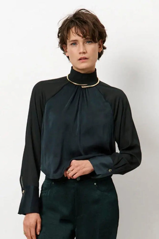 Dante6-Pristine Satinbluse mit Stehkragen-Dante6-HEIDA Fashion