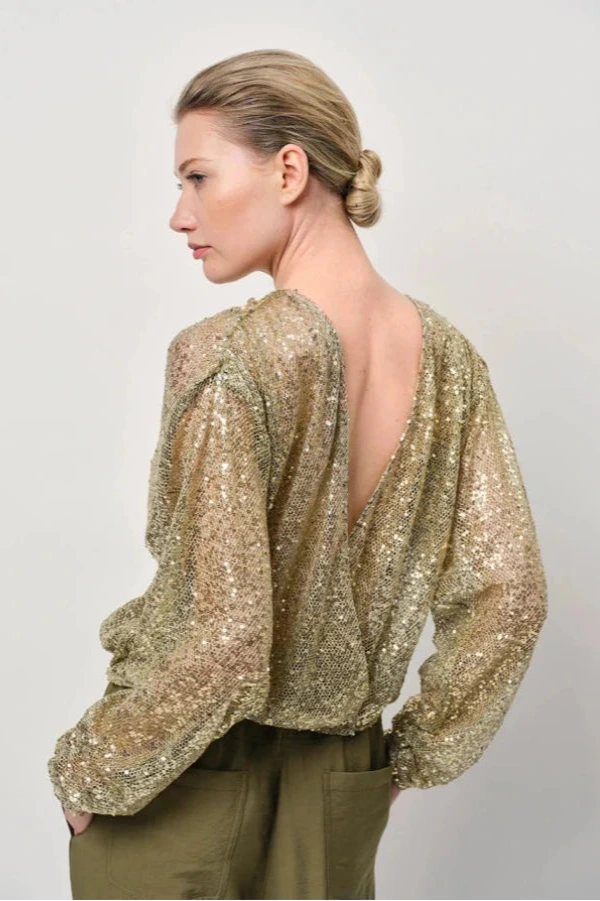 Dante6-Crazyabout Wickeltop mit Pailletten - XS/1 / olivgrün - Top