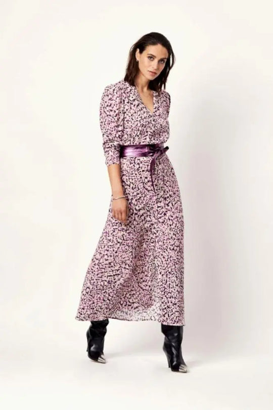 Bedrucktes Maxikleid mit passendem Gürtel-Dante6-HEIDA Fashion