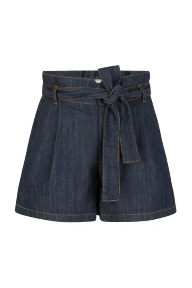Dunkelblaue Dante6 Paperbag-Shorts aus Baumwolle mit Gürtel und lockerer Passform.