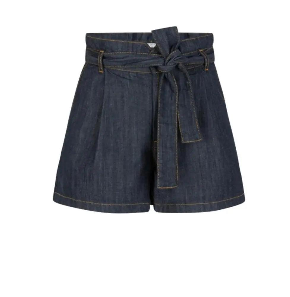 Dunkelblaue Dante6 Paperbag-Shorts aus Baumwolle mit Gürtel und lockerer Passform.