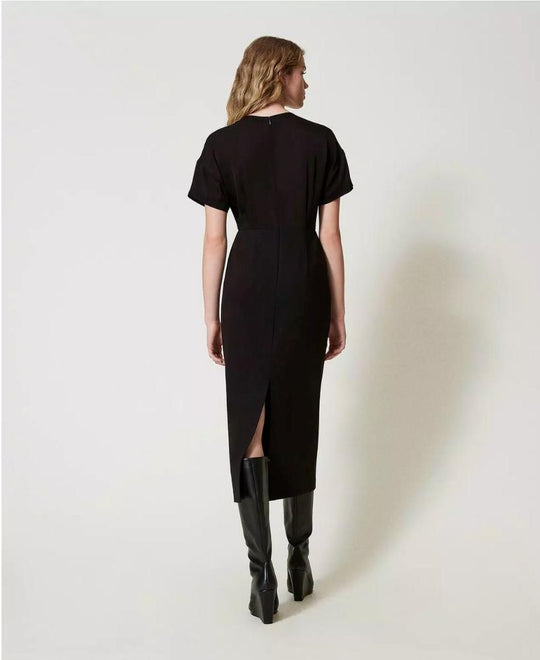 Midikleid aus Milano-Strick und Crêpe de Chine