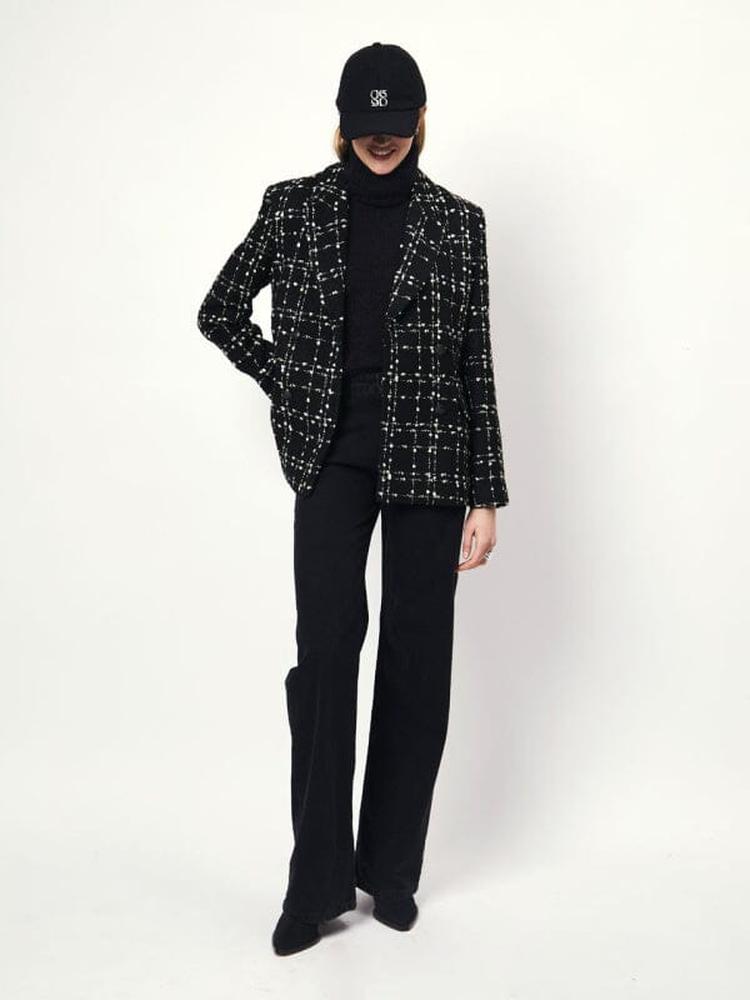 Zweireihiger Bouclé Blazer in Schwarz