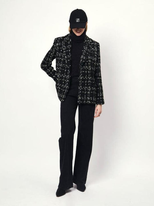 Zweireihiger Bouclé Blazer in Schwarz