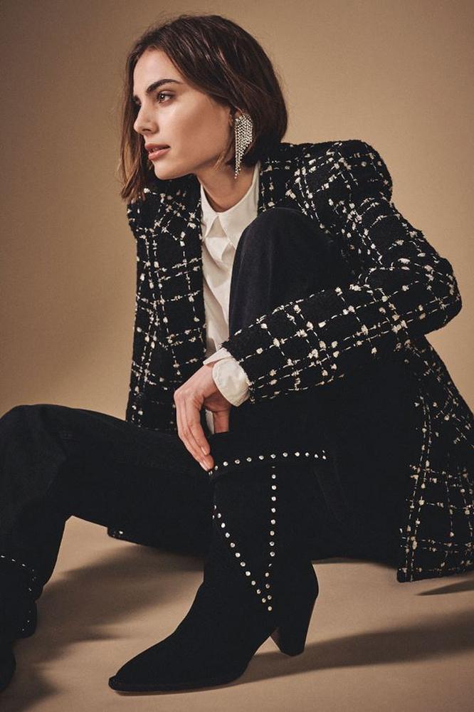 Zweireihiger Bouclé Blazer in Schwarz