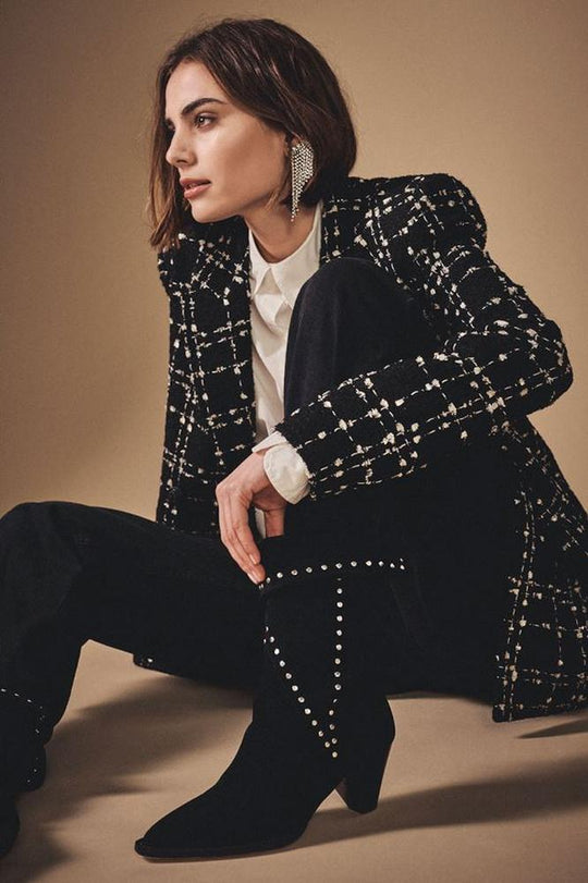 Zweireihiger Bouclé Blazer in Schwarz