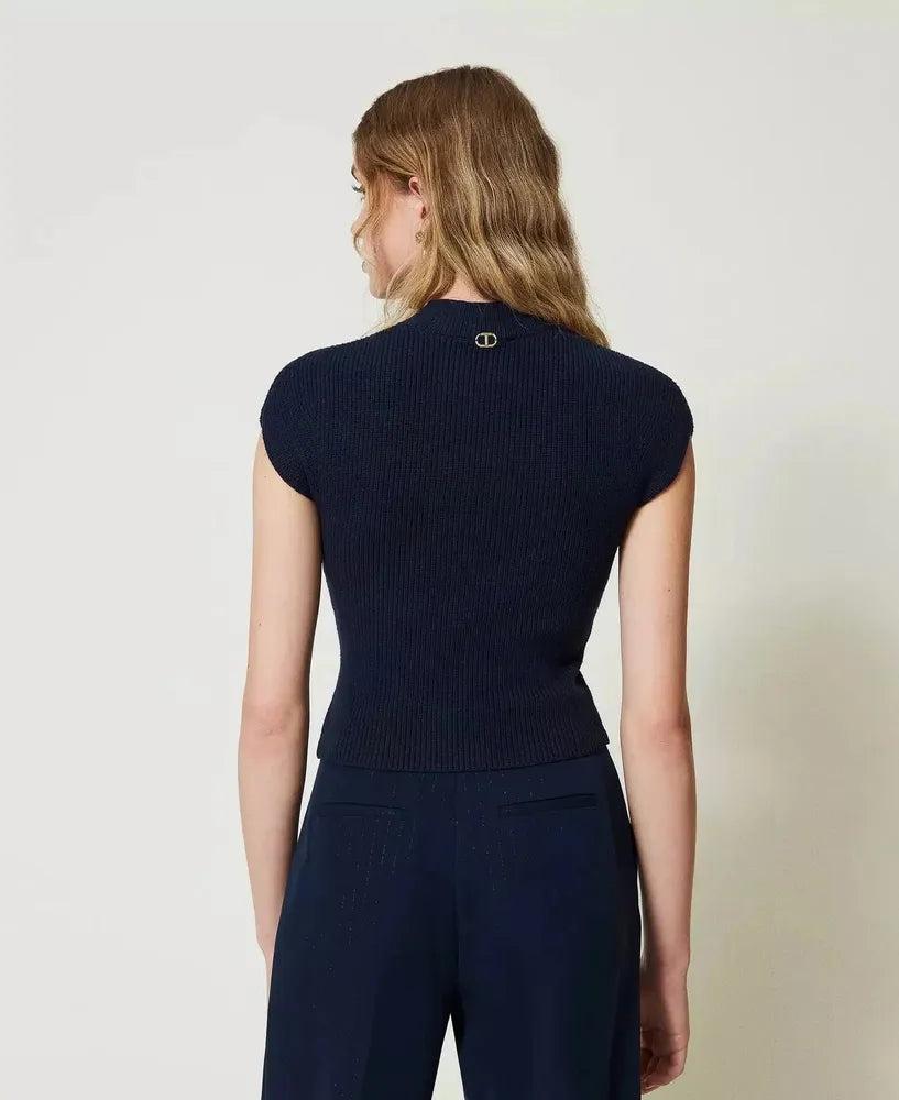 Kurzärmeliger Strickpullover aus Viskose und Stretch