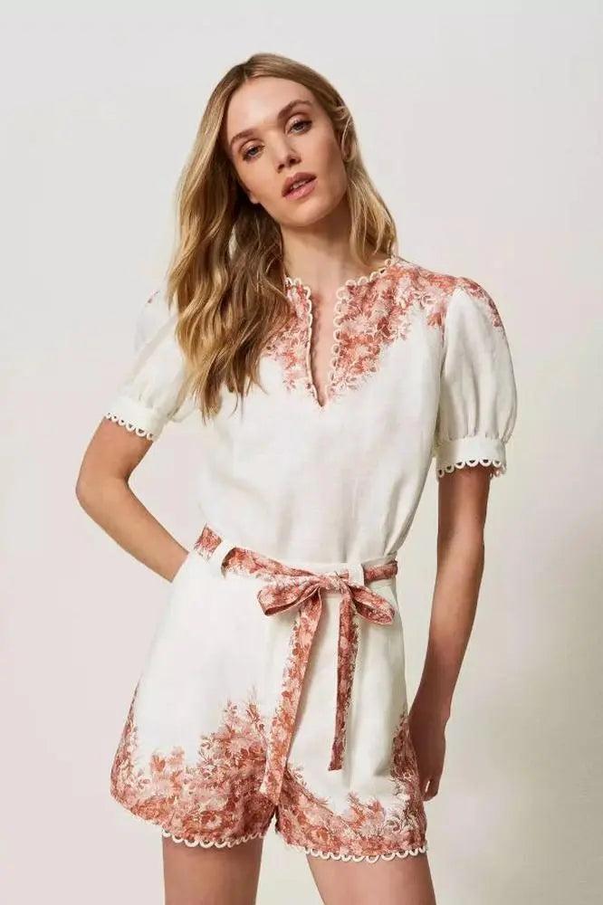 High-Waist-Shorts aus Leinen mit Blumenmuster von TWINSET-TWINSET-HEIDA Fashion