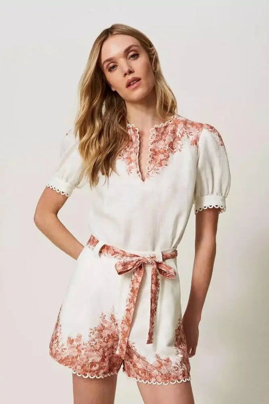 High-Waist-Shorts aus Leinen mit Blumenmuster von TWINSET-TWINSET-HEIDA Fashion